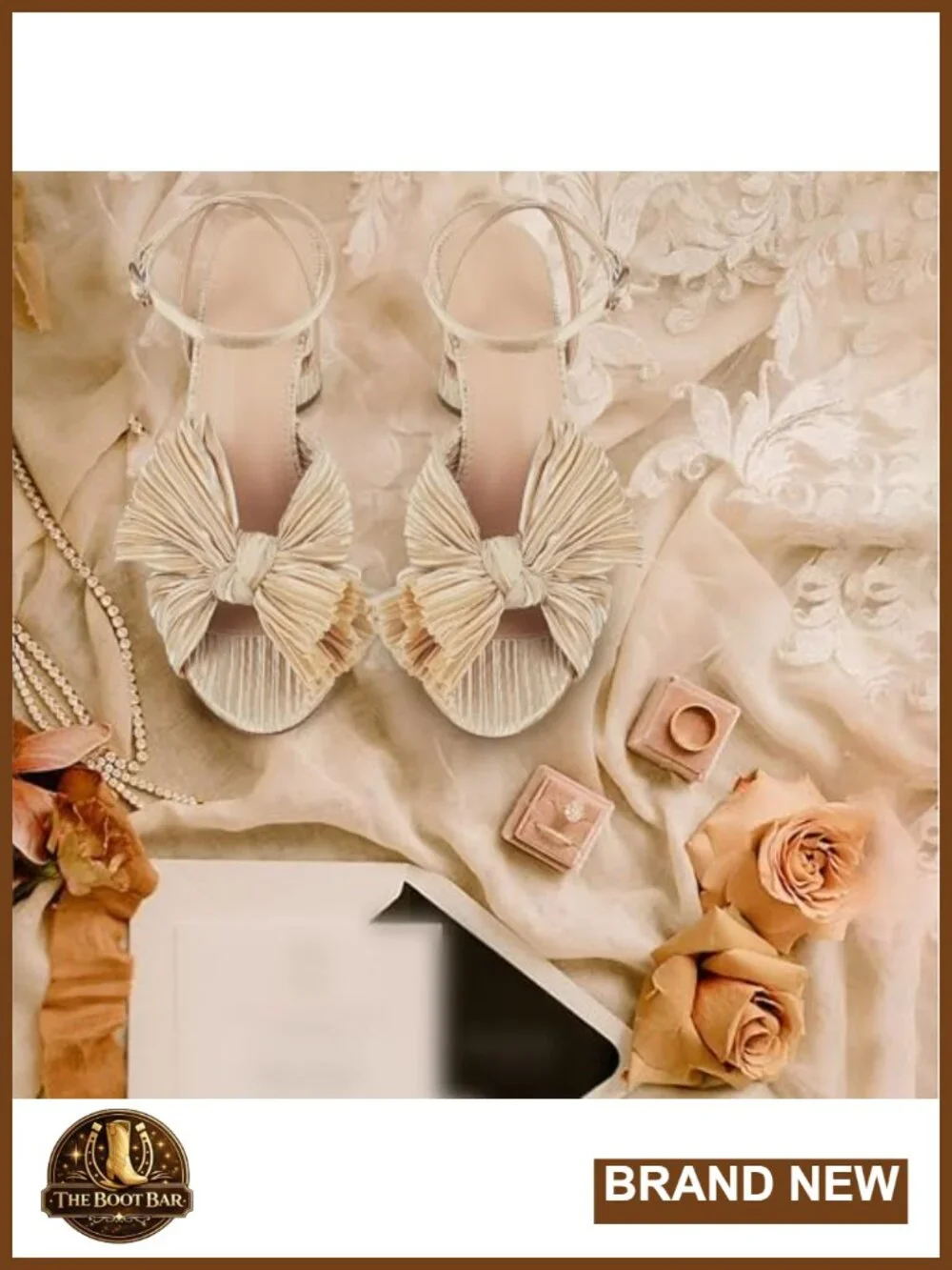 Silk Bow Pleated Block Heel Sandals Open Toe